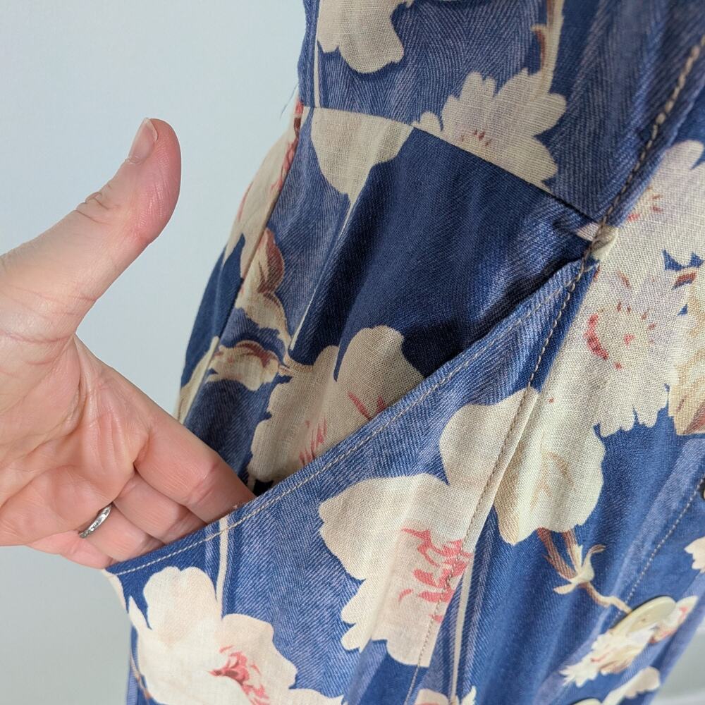 Anthropologie Camellia Dress 8 Blue Cream Floral Retro Button Church Summer - Picture 5 of 15